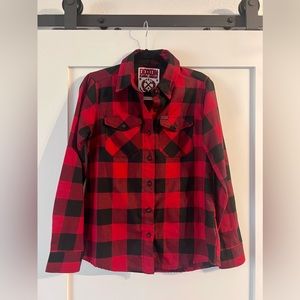 Dixxon Flannel Company RedRum Plaid Long Sleeve Button‎ Up Shirt Size Medium